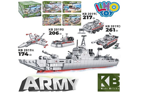 Конструктор KB 2019   ШТ(48шт) військовий- транспорт,4в1,від 174дет, 4шт(4види) в диспл 24-19,5-19см
