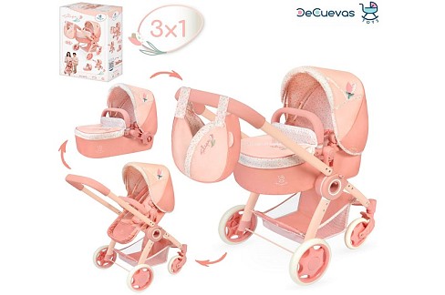Коляска 80574 (3шт) для ляльки, трансформер,3в1,ш41-д62-в74см, висота до ручки70см, люлька 46-24см,