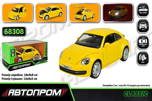 Машина мет. АВТОПРОМ арт. 68308 (48шт/2)  1:31 Volkswagen The Beetle, батар,світло,звук,відкр.двері,