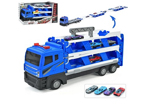 Трейлер D663-T204B (9шт) інерція, 37см, машинка 7см (4шт), звук, світло, на бат-ці (табл), рухомі де