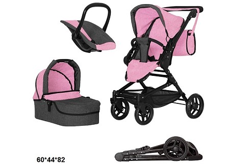 Коляска для ляльки 3в1 CARRELLO MAGIA 9636 PINK з сумкою метал.кор.59,5*18,5*37,5 /1/