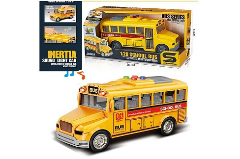 Автобус JS168 (24шт) інерція, 19см, 1:20, шкільний, звук, світло, гумові колеса, на бат(табл), в кор