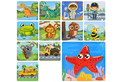 Дерев'яна іграшка Пазли MD 1974 (100шт) 4дет, мікс видів(тварина, транспорт,морськ.мешканець, диноза
