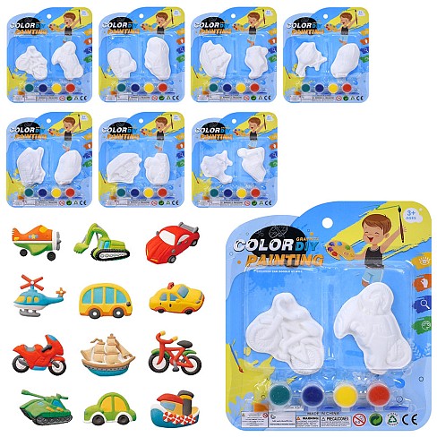 Набір для творчості MK 5492 (120шт) гіпсові фігури 2шт, транспорт, 7см, фарби 4шт, пензлик, мікс вид