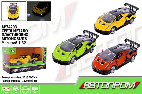Машина мет. АВТОПРОМ арт. AP74203 (48шт) 1:32,3 кольори, відкр.двері, батар.,світ., звук,короб.15*6,