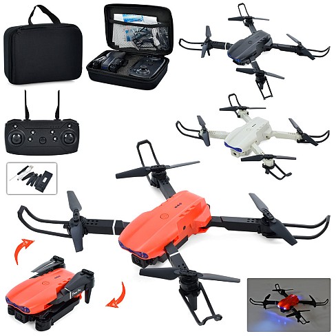 Квадрокоптер E99 (4шт) р/к, акум,20см,камера, світло,зап.лоп,USBзар,3 кольори,в валізі, 21-16-6см