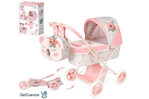 Коляска 85079 (6шт) для ляльки, 65-38-в60см, класика, трансформер, рюкзак, корзина, принт-коала, мет