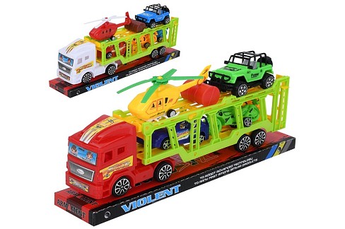 Трейлер 738-23 (36шт) інерція, 32см, вертоліт, машинка 2шт, мотоцикл 2шт, мікс кольорів, у слюді, 34