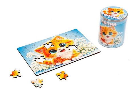 Дерев'яний пазл Котик A5 в тубусі  Puz-05001