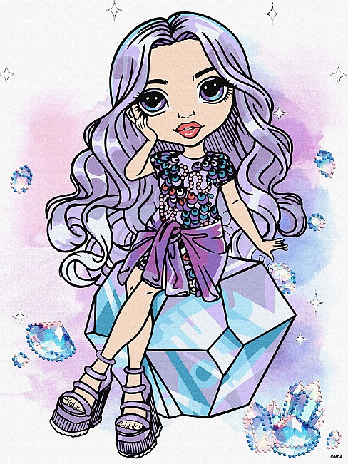 Картина по номерах для дітей Rainbow High. Violet" зі стразами 30х40см  KHO1339"