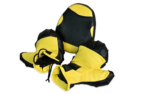 Боксерський набір жовто-чорні  рукавички та лапа  Strateg   (2084)