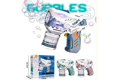 Мильні бульбашки YD6676A (30шт) пістолет-акула, 13см, світло, запаска 7-5см, 3 кольори, на бат-ці, в