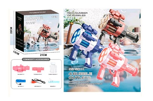 Мильні бульбашки 6309 (12шт) автомат, 28см, світло, акум, USBзарядне, фонарь 2шт, запаска 7-5см 2шт,