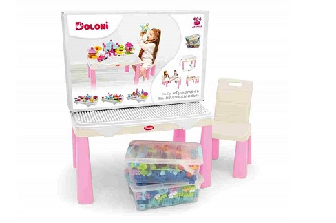 Набір Граємось та навчаємось" (стіл, стілець, конструктор 404 деталі у контейнері) арт. 04660/11"