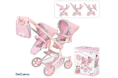 Коляска 90875 (2шт) для ляльки, для близнюків, прогулянкова, ш42-д55-в91см, рег.ручка, сумка, корзин