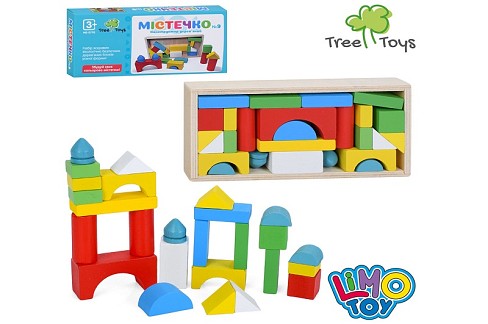 Дерев'яна іграшка Будівельні блоки MD 0770 (50шт) Містечко, фігури, конструктор дерев'яний, в кор-ці