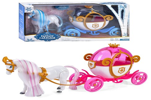 Карета 118B-21B (28шт) 23,5см, конячка 17см (ходить, звук), 2 види, на бат-ці, в кор-ці, 40-21-11,5с