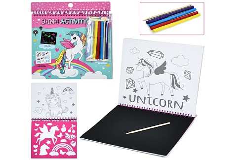 Набір для творчості B230422 (24шт) альбом 26-25см, 3в1, розмальовки, трафарети, гравюра (паличка), ф