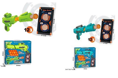 Бластер арт. 901D/902D (36шт/2)  2кольора,   стріляє поролон.кульками,12 кульок в наборі+мішені, кор