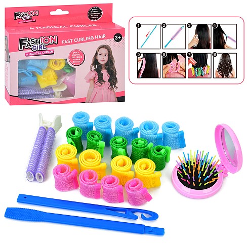 Аксесуар для волосся 760-6 (54шт) набір для завивки волосся, бігуді-спиралі 18шт, гребінець-дзеркало