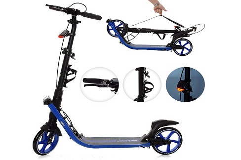 Самокат SR 2-015-4-BL (1шт) доросл,алюм,кол2штПУ200мм,кермо91-102см,ручне гальмо,фара,аморт,синій.