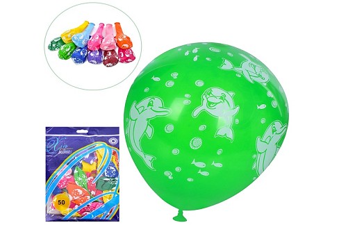 Кульки надувні MK 1039-22 (50шт) 12 дюймів, принт, мікс кольорів, 50 шт в пакеті