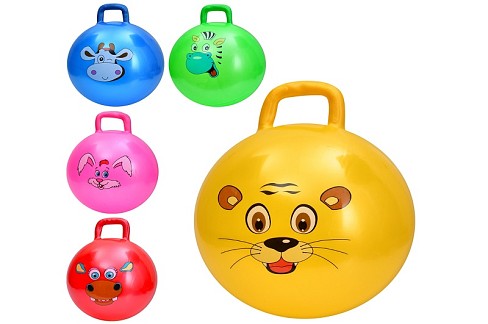 М'яч для фітнесу MS 4301 (40шт) 45см, 350г, з ручкою, мікс видів(тварина)/5 кольорів, у пакеті, 17-1