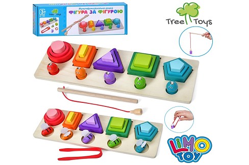 Дерев'яна іграшка Геометрика MD 1983 (40шт) 15фігур, 2 види (риболовля-магнитна/1 вудка/рибки,  Діст