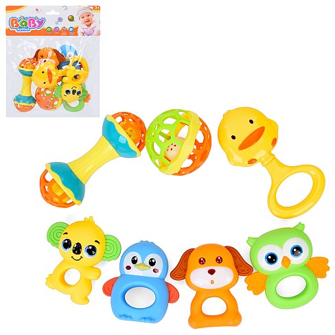 Брязкальце 508-157 (60шт) набір 7шт (тварини, м'яч, гиря), від 8см до 13см, прорізувач, у пакеті, 22