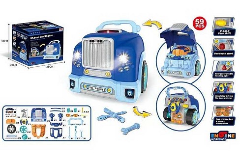 Машина-конструктор D 001-4 (9) 59 деталей, звук, підсвічування, коробка передач, деталі, інструменти