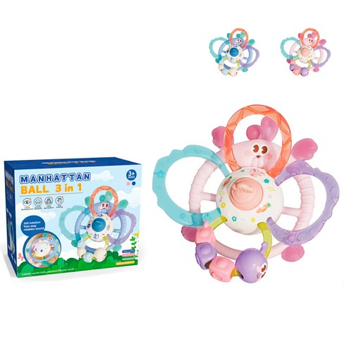 Брязкальце 0257F (36шт) 3в1, 13см, прорізувач, рухливі деталі, текстурні деталі, чемодан, 2 колори