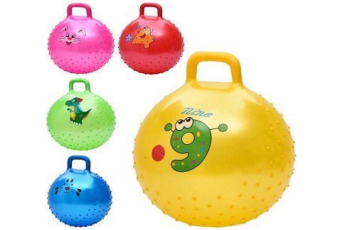 М'яч для фітнесу MS 4857 (25шт) 45см, з ручкою, 350г, масажний, мікс видів/5кольорів, у пакеті, 19-1