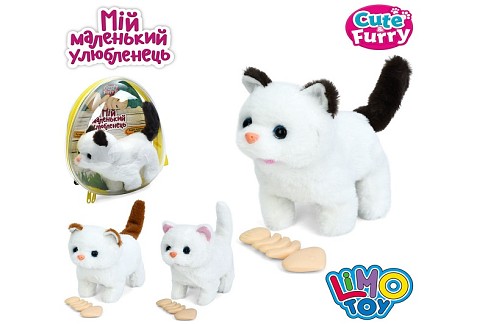 Кіт 777-23C (30шт) 17см, ходить, звук, рухливий хвіст, плюш, кістка, 3 кольори, на бат-ці, в рюкзаку