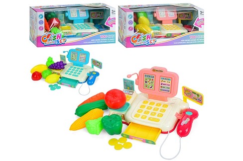 Касовий апарат 682-2A-2B (24шт) 22см, сканер, звук, гроші, продукти, 2 види по 2 кольори, на бат-ці,