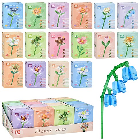 Конструктор 9119A (96шт) квітка, від 80дет, в кор-ці, 16шт(16видів) в дисплеї, 44-15,5-25см