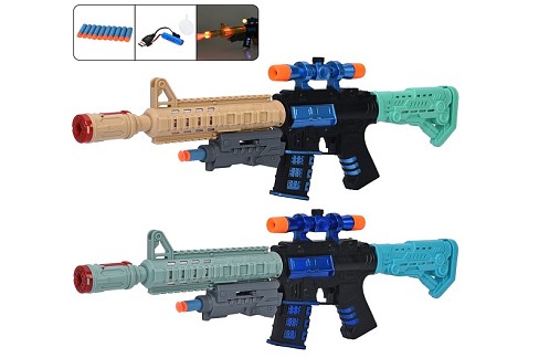 Автомат 2042D (24шт) 51см, акум, пара/дим, рухливе дуло, звук, світло, м'які кулі-присоки 10шт, USBз