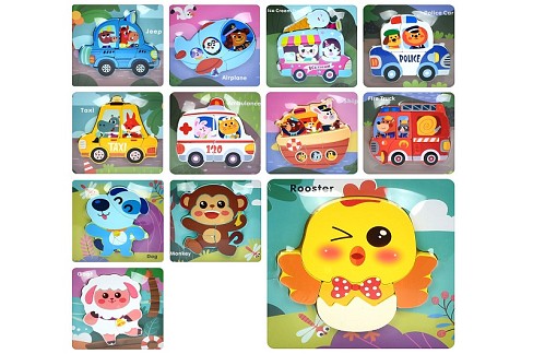 Дерев'яна іграшка Пазли MD 1984 (60шт) 12 видів (транспорт, тварина), у пакеті, 15-15-1,5см