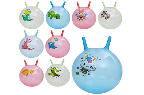 М'яч для фітнесу MS 4859 (24шт) 45см, с ріжками, принт-тварина, 350г, мікс видів/4 кольори, у пакеті