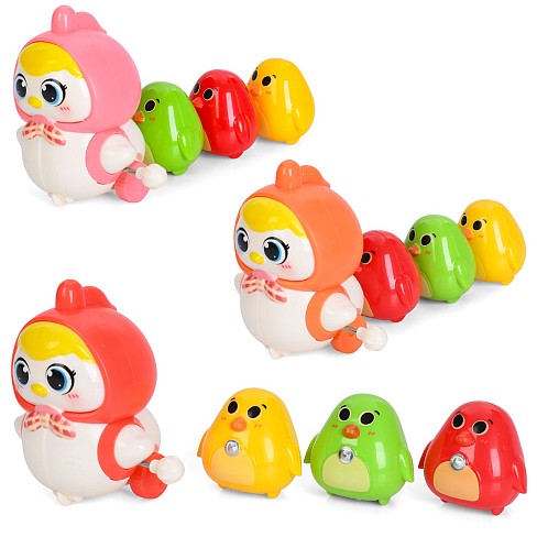 Іграшка 1107 (75шт) курка 8см (заводна, їздить), курчата 3шт 4см, магнітні кріплення, мікс кольорів,