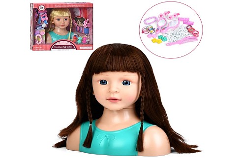 Лялька голова для зачісок YM25-2B-С (18шт) 22см, набір перукаря, гребінець, бігуді, резинки, 2 види,