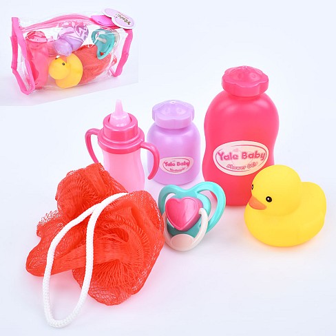 Аксесуари для ляльки YL205J (72шт)соска, пляшка, флакони, мочалка, каченя, у пакеті, 14-9-6см