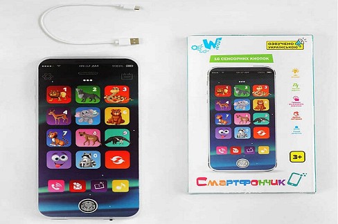 Музичний телефон TK 11206 (60) WToys", УКР. МОВОЮ, 16 сенсорних кнопок, світло, вірші, цифри, звуки"
