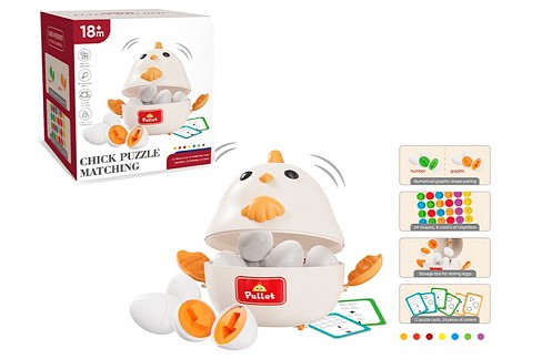 Гра FXB-36 (18шт) курча, 20-19-17см, яйця-пазли (цифри, ігури), картки, в кор-ці, 18,5-20,5-18,5см
