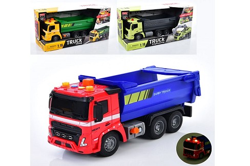 Машина A1110-1-11-21 (24шт) самоскид 25см,1:16, інерція, рухомі деталі, 3 кольори, звук, світло, на