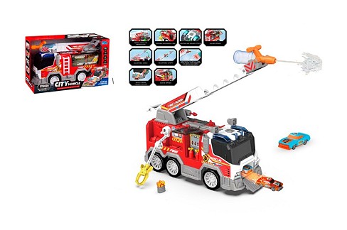 Пожежна машина YY6039 (8шт) інерція, 36см, звук, світло, бризкає водою, машина 6,5см 2шт, стріляе ку