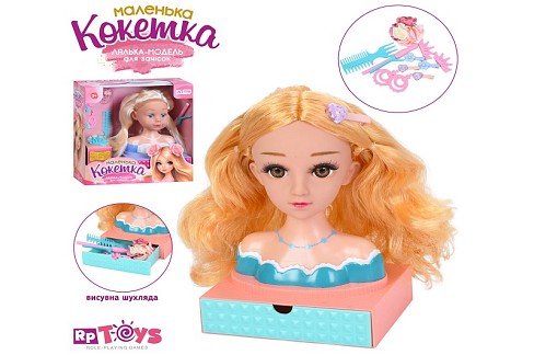 Лялька голова для зачісок LK1715F-16С (18шт) 20см, підставка з шухлядкою, прикраси (заколки, сережки