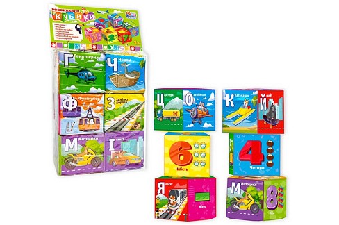 Кубики 30952 (36/2) 4FUN Game Club", "Транспорт", 6 штук, м`які, водонепроникна тканина, літери, ци"