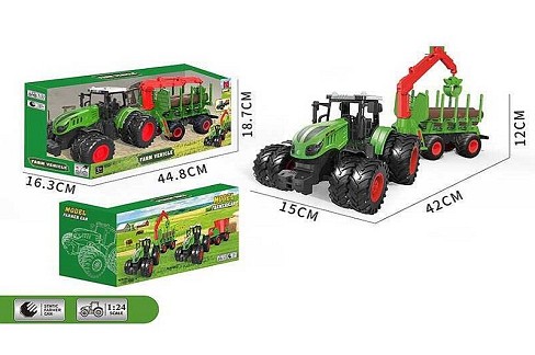 Трактор 99-83 A (24) масштаб: 1:24, причеп, маніпулятор, вантаж,  гумові колеса, рухомі елементи, в