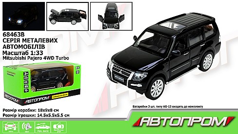Машина мет. АВТОПРОМ арт. 68463B (48шт/2) 1:33 Mitsubishi Pajero 4WD Turbo", батар, світ., звук, ві"