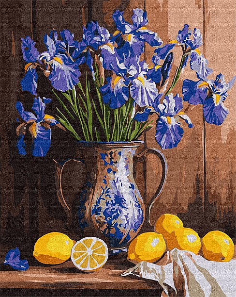 Картина по номерах Іриси у вазі та лимони" 40x50см  KHO3319"